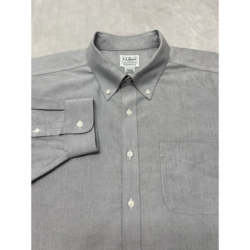 L L BEAN Shirt Men 17 1/2-33 XL Gray Oxford Tradition Fit Button up Cotton